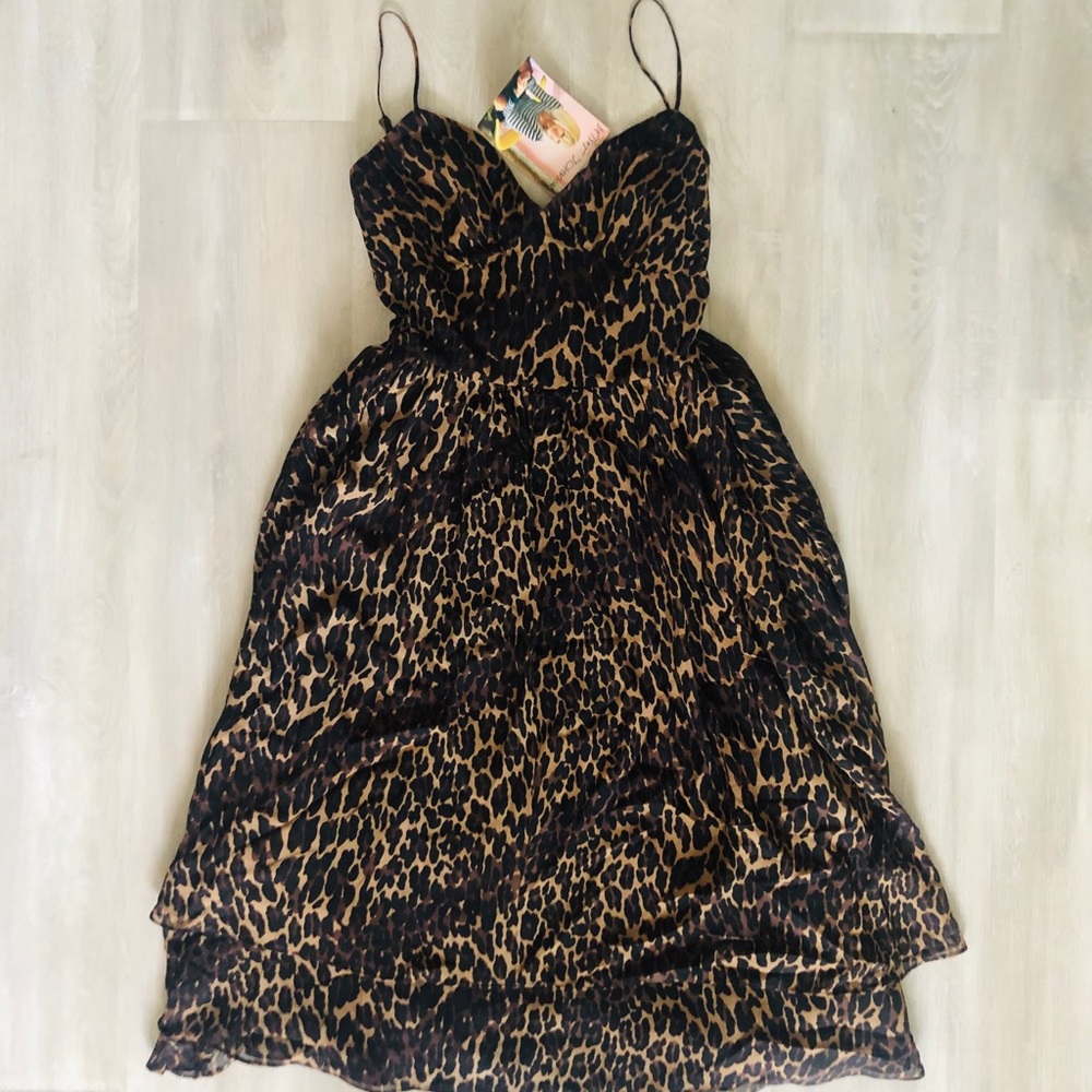 Betsey Johnson 100% Silk Leopard Animal Print Dress NWT Valentines Day